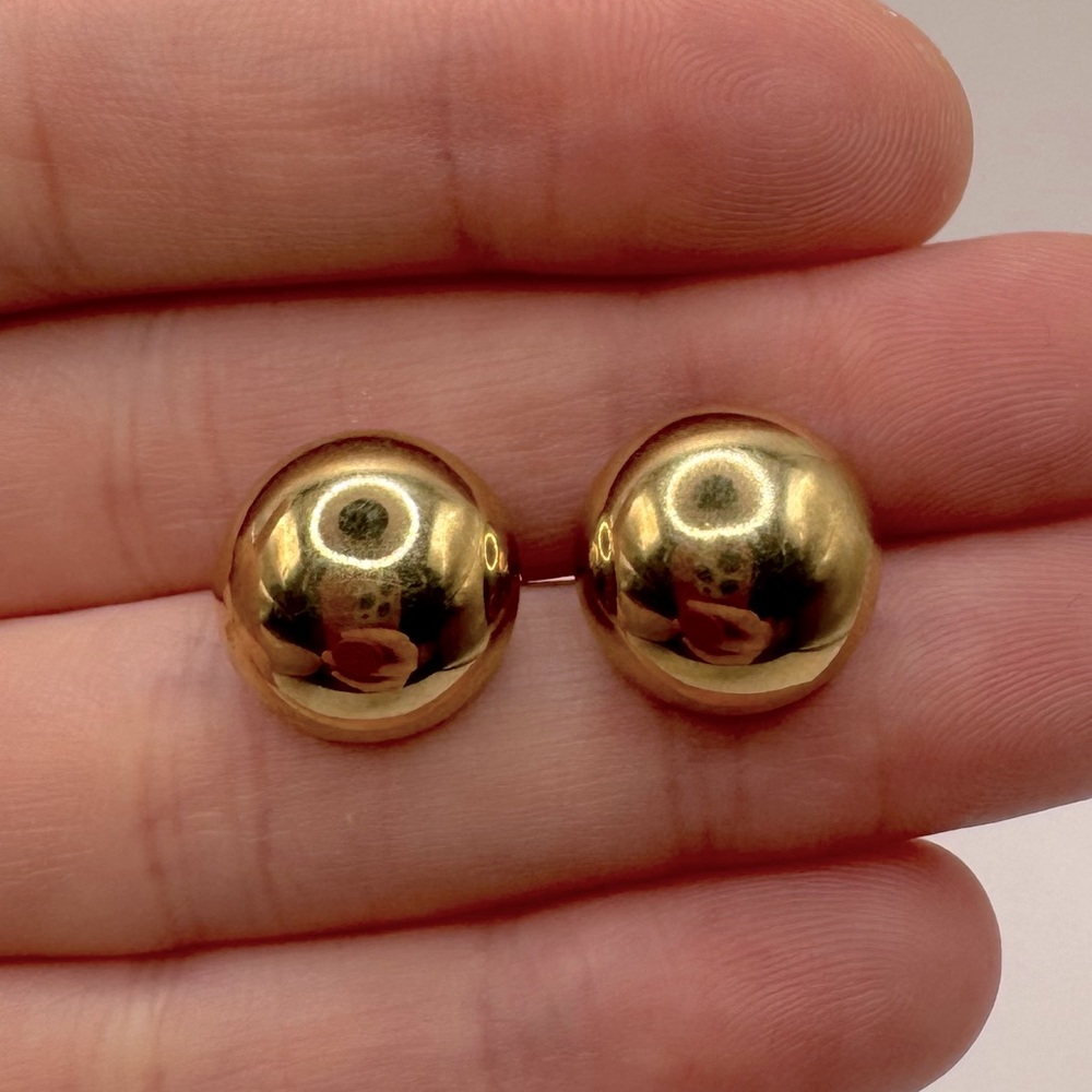 VINTAGE Gold-Tone Domed Metal Button Earrings